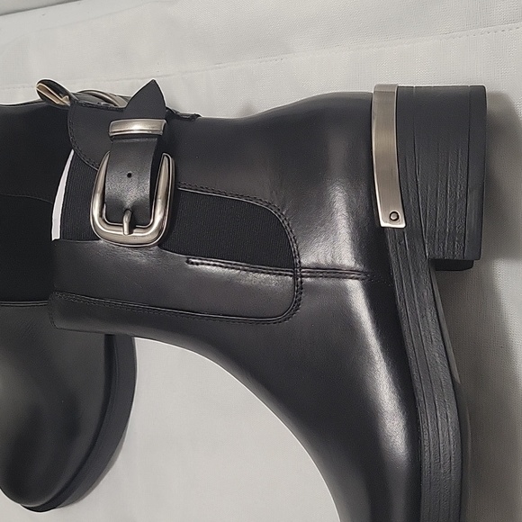 Black Heeled Ankle Boots With Silver Trim At Heel Ankle For Womens - Picture 5 of 8